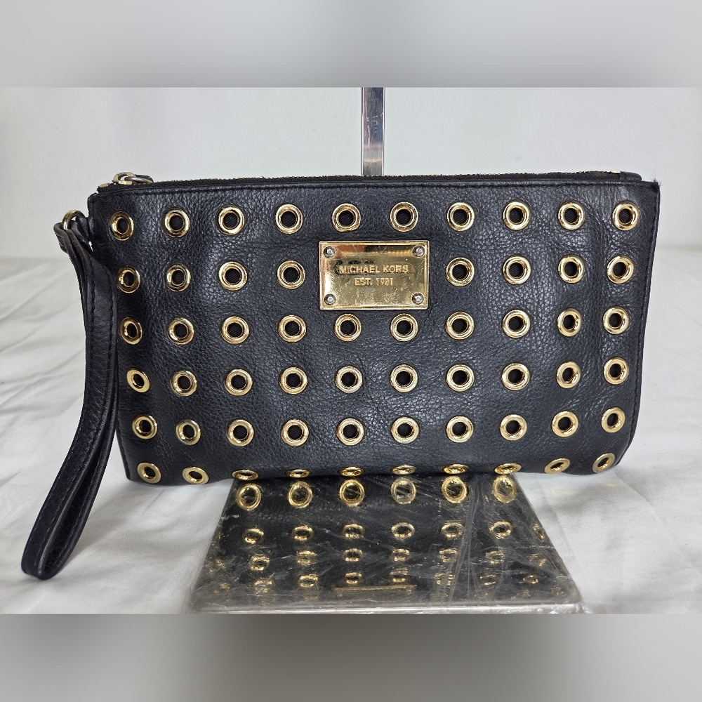 MICHAEL Michael Kors Black Wristlet Clutch with Gold Eyelet Hardware
